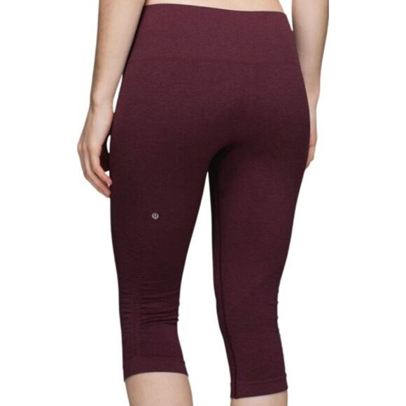 Lululemon In The Flow Crop II Heathered Bordeaux Drama Seamless Yoga 16" 6 - Picture 1 of 5